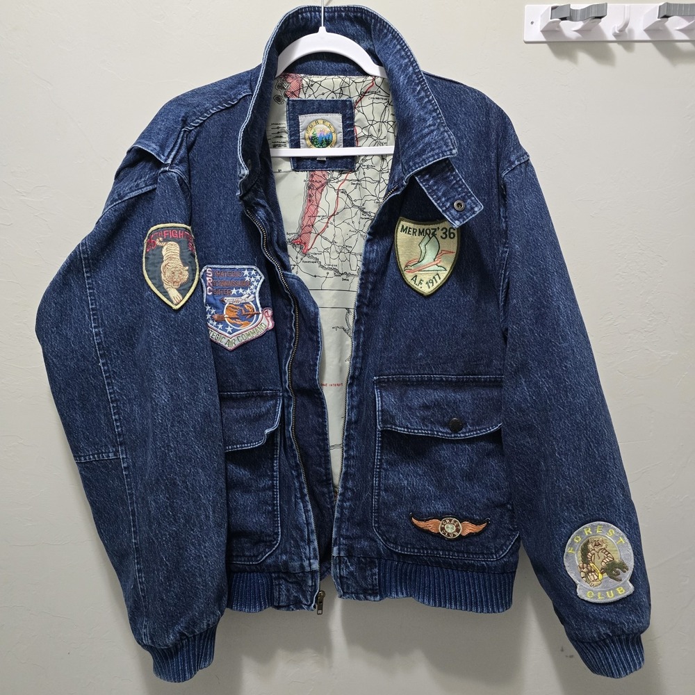 Forest Club Vintage Denim Military Jacket Large‎